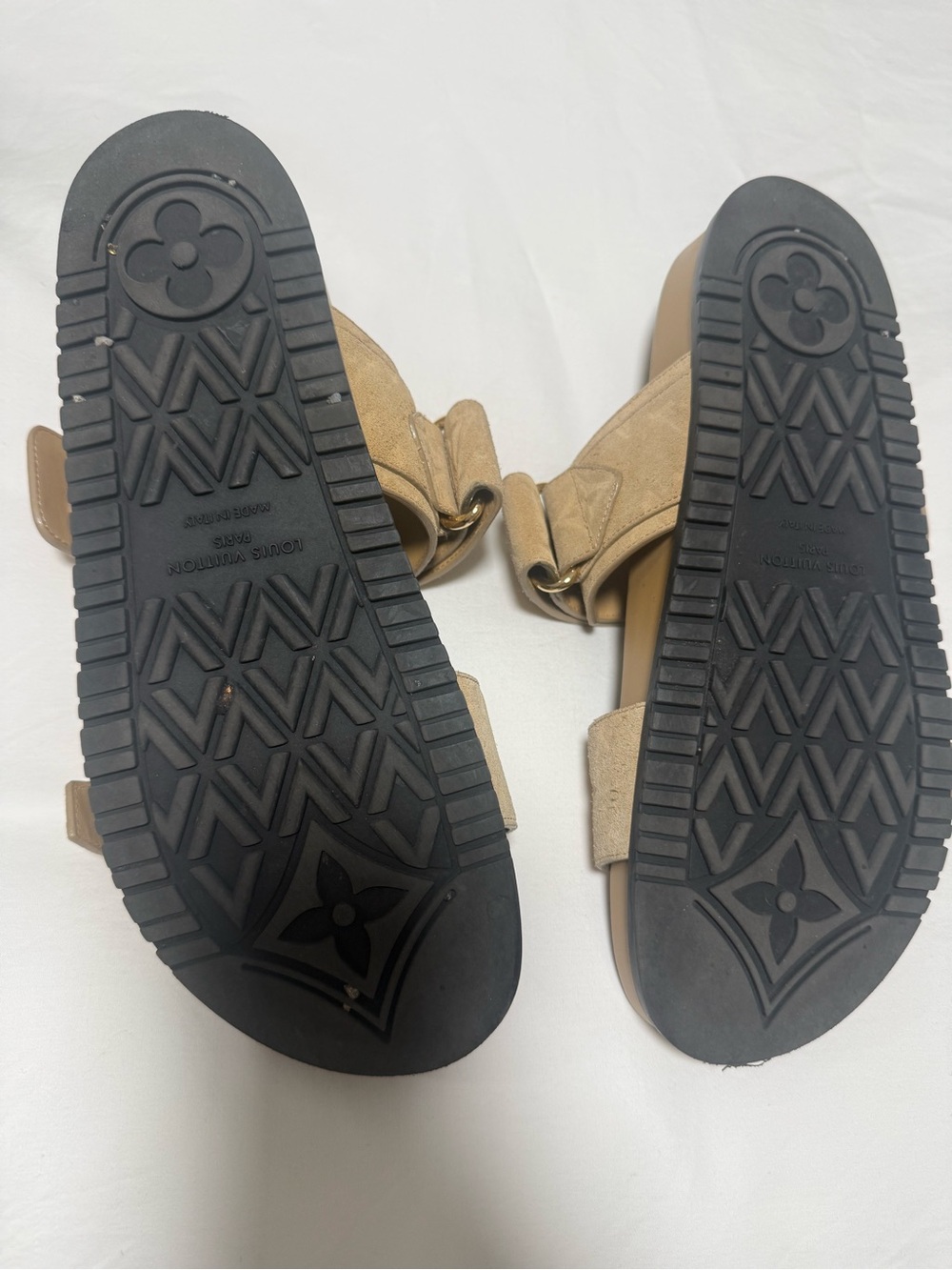 Louis Vuitton Tan Suede Monogram Buckle Slide Sandals - Women's - Picture 2 of 3